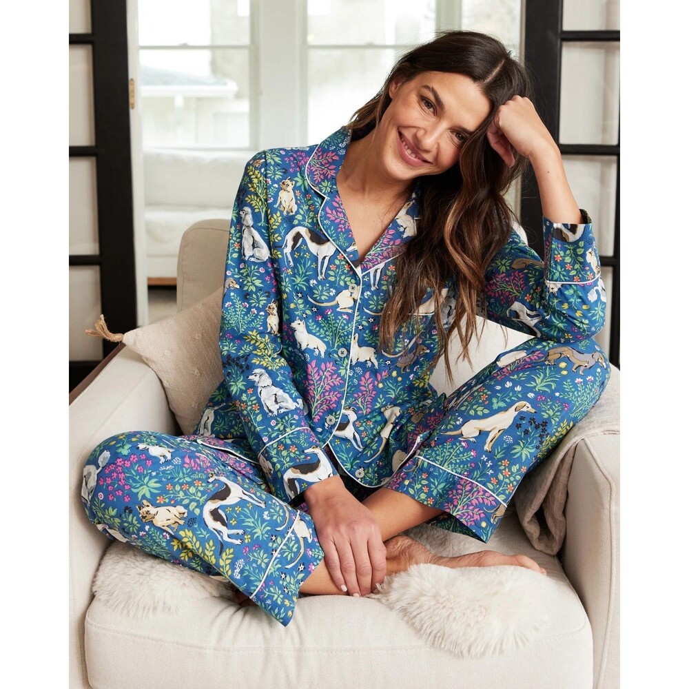 Printfresh Long PJ Set in Long PJ Set in Must Love Dogs Indigo Large L NEW